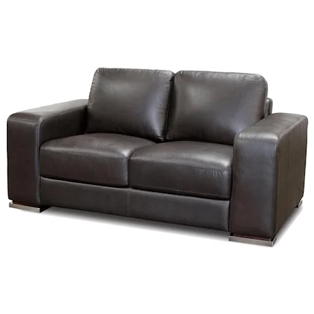 Contemporary Loveseat with Thick Track Arms and Comfortable Cushions